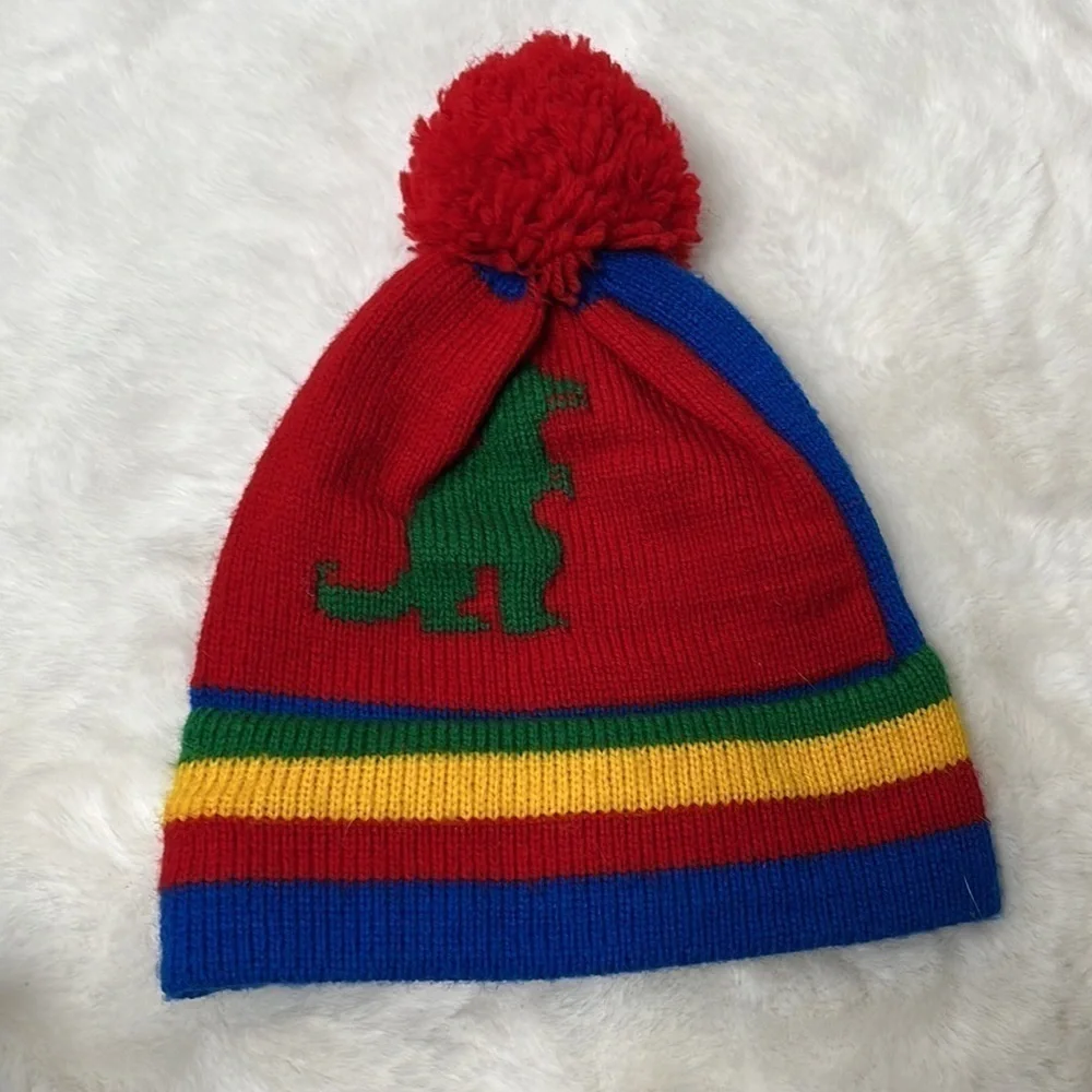 Vintage hat pom pom toboggan dinosaur